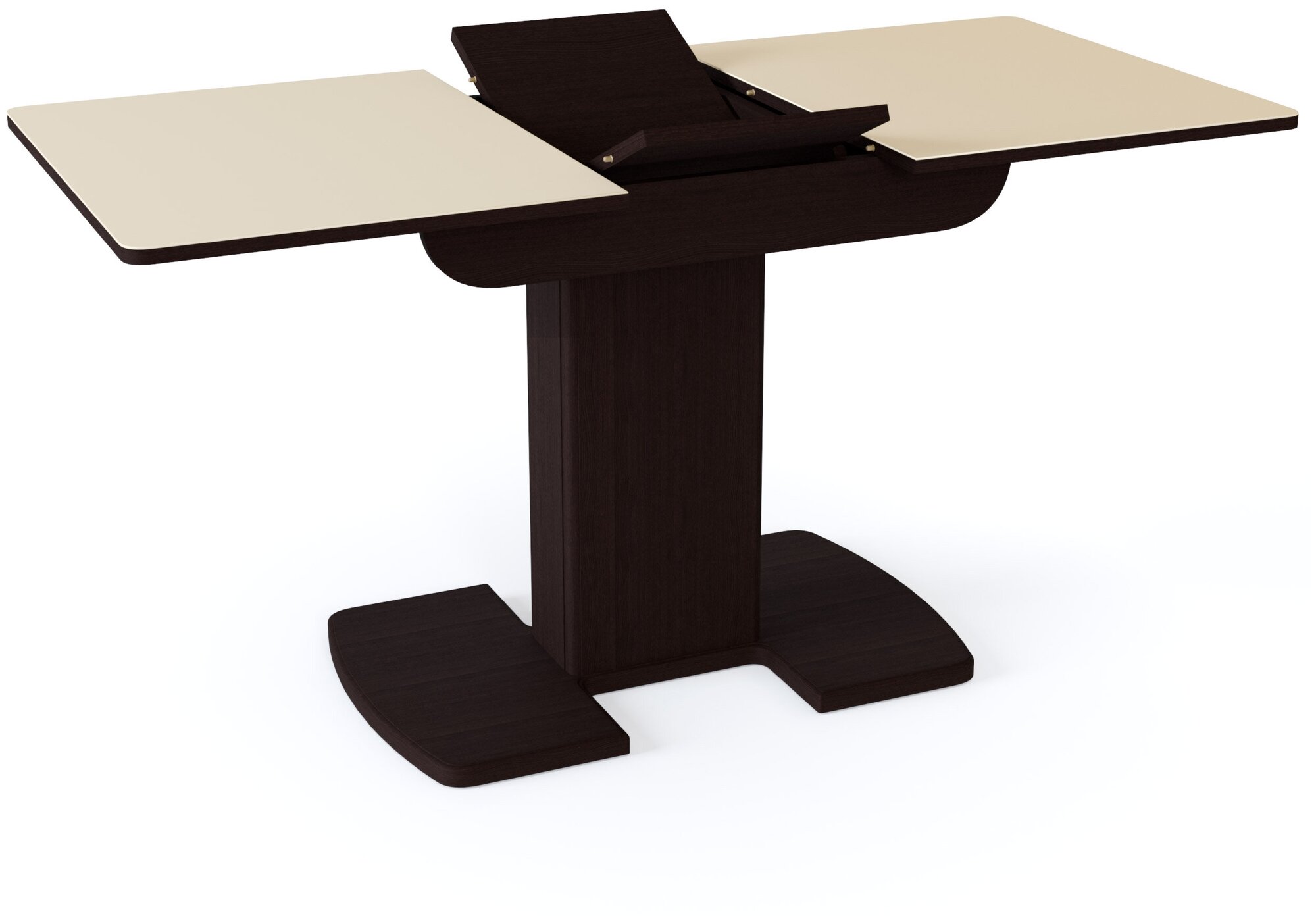 Обеденный стол, СтолБери, Вегас ПР, стекло бежевое матовое, цвет венге, прямоугольный, раскладной, на одной ноге - фотография № 7