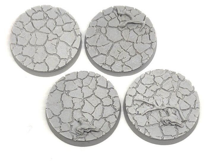 Набор круглых подставок для миниатюр (Вархаммер, Warhammer и пр.) "Wasteland Bases / Пустошь", 32 мм, непокрашенные, 4 шт.
