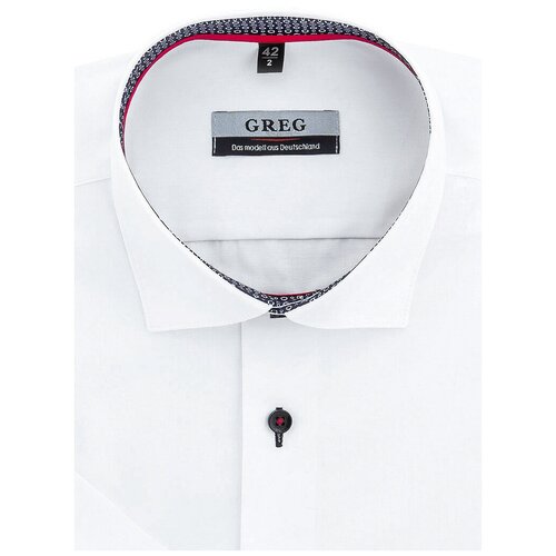 фото Рубашка мужская короткий рукав greg 100/109/wh/z/1_gb, полуприталенный силуэт / regular fit, цвет белый, рост 174-184, размер ворота 39