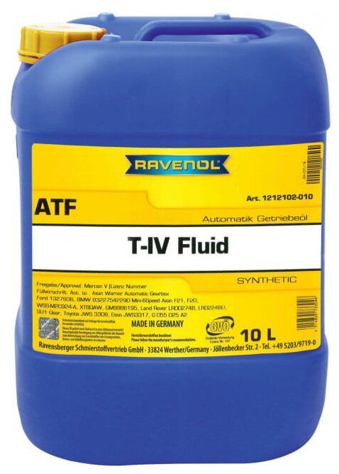 Трансмиссионное масло RAVENOL ATF T-IV Fluid (10л) new