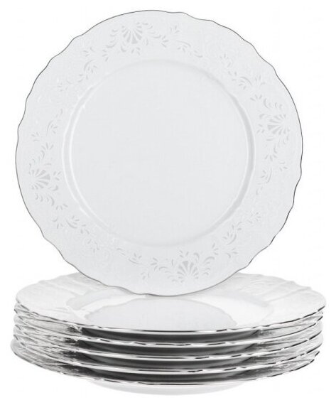 Набор тарелок мелких Bernadotte "Деколь, отводка платина" 25 см, 6 шт