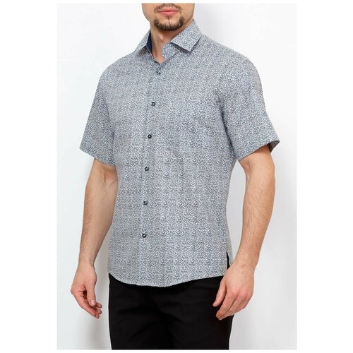 фото Рубашка мужская короткий рукав greg 123/101/25/zs/1, полуприталенный силуэт / regular fit, цвет синий, рост 174-184, размер ворота 40