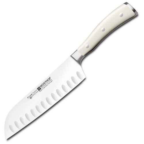 Нож Сантоку 17 см WUESTHOF Ikon Cream White с углублениями на кромке, 4176-0 WUS