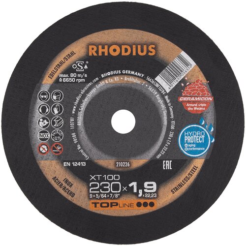 Отрезной прямой диск RHODIUS по стали и нержавеющей стали XT100 230 x 1,9 x 22,23