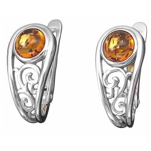 Серьги Amberprofi, серебро, 925 проба, янтарь удлиненные серебряные серьги с натуральным коньячным янтарем орбита