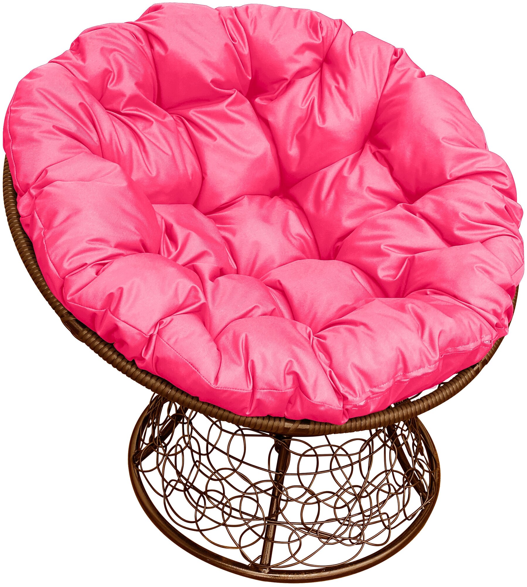 Кресло m-group папасан ротанг коричневое, розовая подушка - фотография № 1