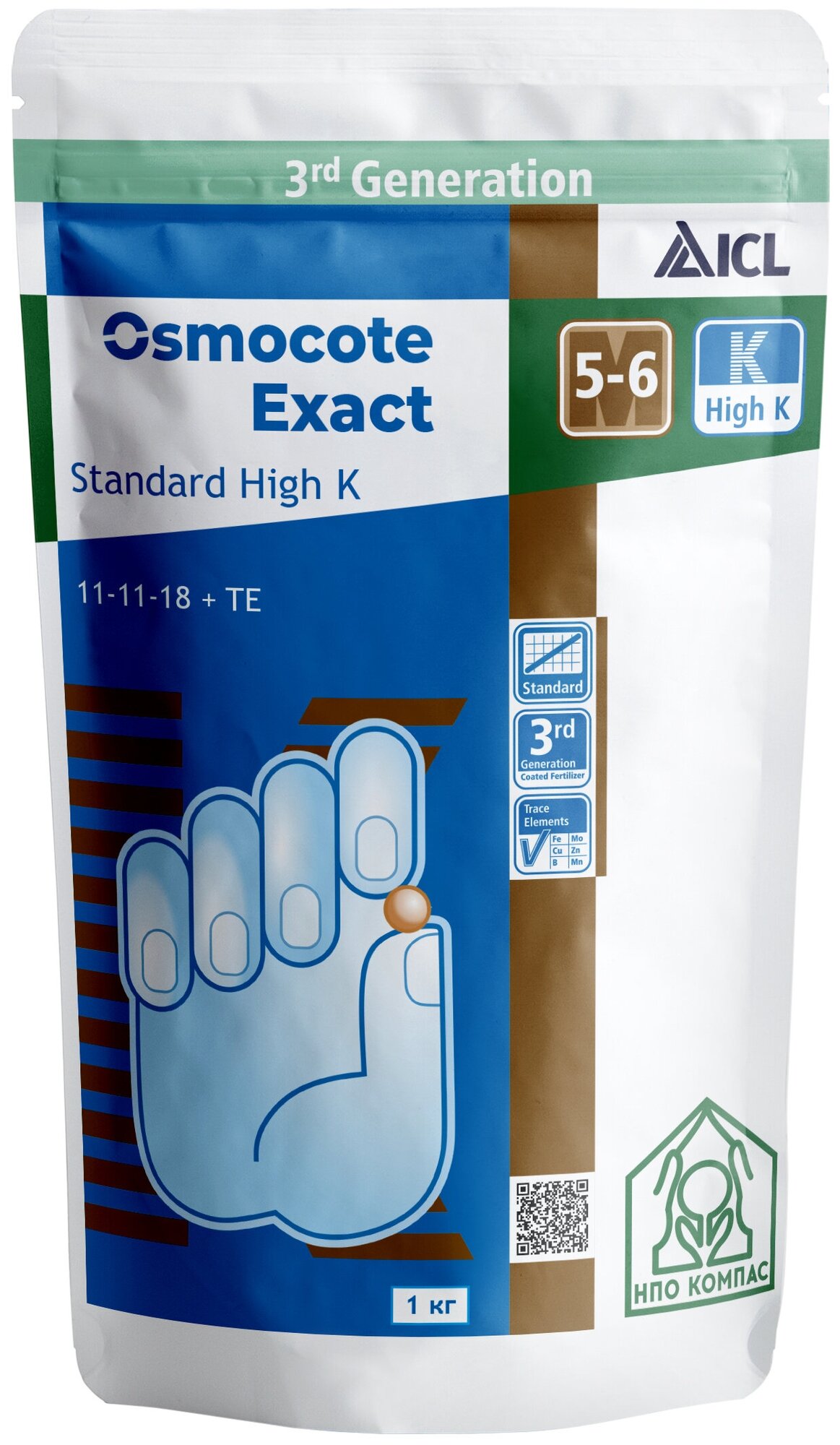 Удобрение Osmocote Exact High K 5-6 мес (11-11-18+ТЕ), 1 кг (ручная фасовка)