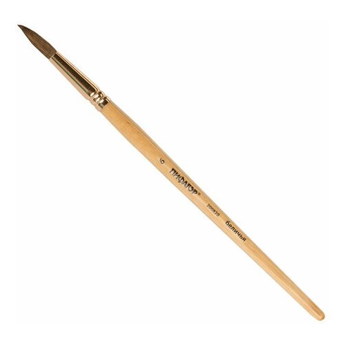 Кисть пифагор белка круглая № 6 деревянная лакированная ручка с колпачком пакет с подвесом, 30 шт