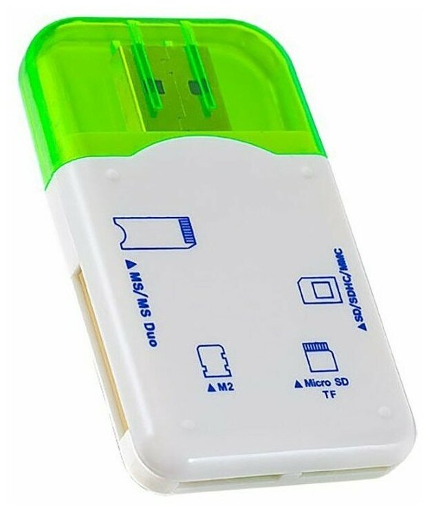 Картридер Perfeo Card Reader SD/MMC+Micro SD+MS+M2 (PF-VI-R010-Green)