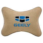 Автомобильная подушка на подголовник алькантара Beige с логотипом автомобиля GEELY - изображение