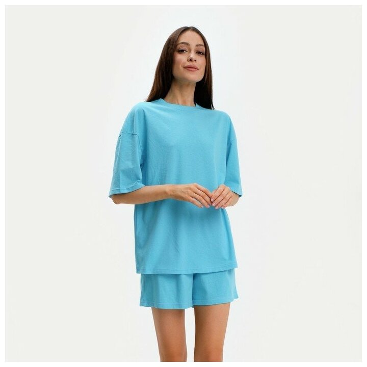 Пижама женская (футболка и шорты) KAFTAN Basic р. 40-42, голубой - фотография № 7
