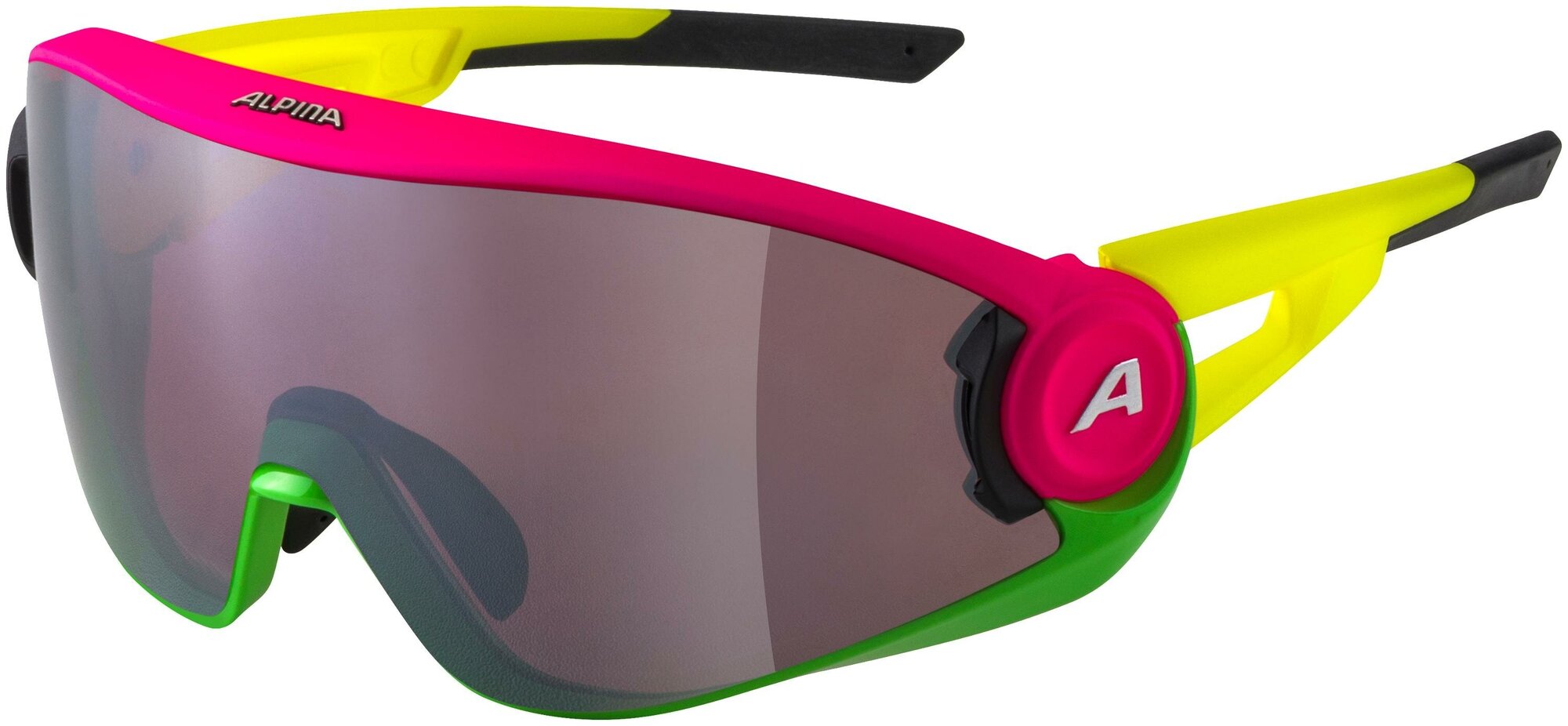 Очки горнолыжные Alpina 2022 5W1Ng Q Pink-Green-Yellow Matt Quattroflex silver mirror Cat.3 hydrophobic