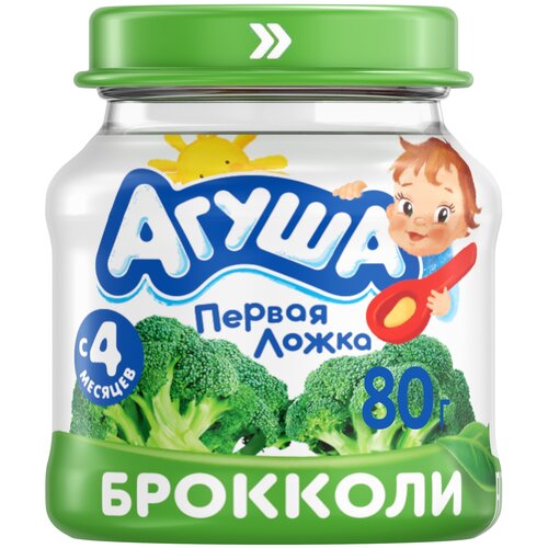 Пюре Агуша брокколи, с 4 месяцев, стеклянная банка, 80 г