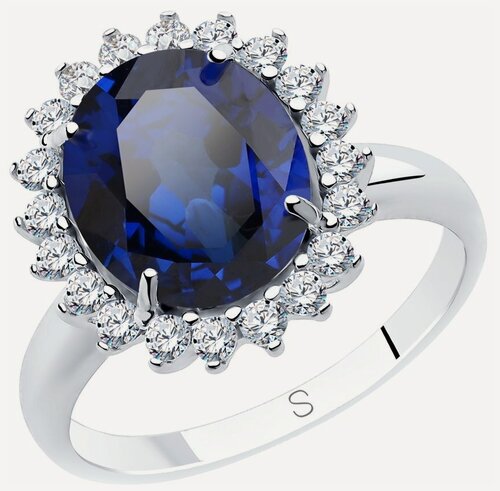 Изображение товара Кольцо, серебро, 925 проба, родирование, корунд синтетический, фианит