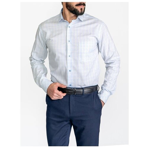фото Рубашка мужская длинный рукав greg 125/111/8293/z/1p, полуприталенный силуэт / regular fit, цвет голубой, рост 174-184, размер ворота 41
