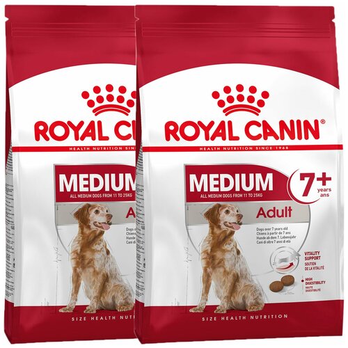 ROYAL CANIN MEDIUM ADULT 7+ для пожилых собак средних пород старше 7 лет (4 + 4 кг) сухой корм royal canin medium adult 7 для собак средних размеров старше 7 лет 1 уп х 2 шт х 15 кг для средних пород