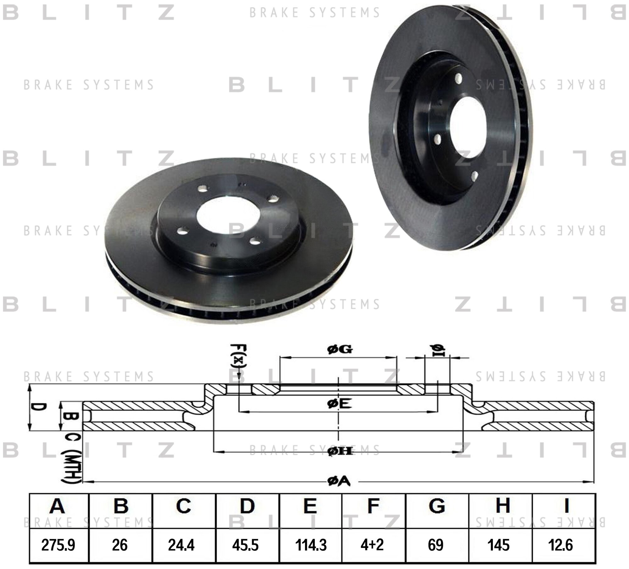 Тормозной диск Blitz BS0284 для Mitsubishi Galant Mitsubishi Lancer Infiniti FX