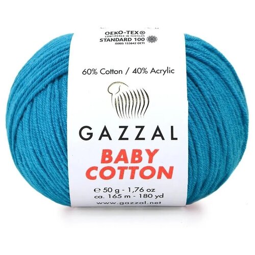 Пряжа Gazzal Baby Cotton (Газзал Беби Коттон) - 5 мотков Темно-бирюзовый (3428) 60% хлопок, 40% акрил 165м/50г