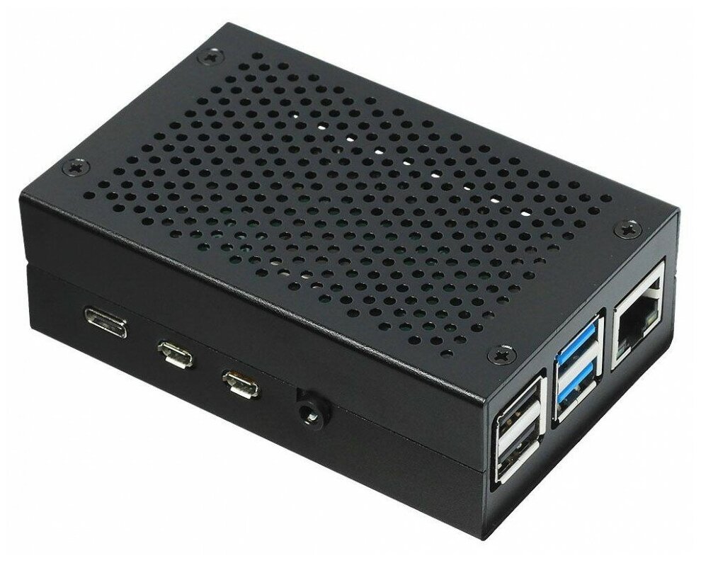 Корпус Qumo Aluminium Case for Raspberry Pi 4, black, перфорированный - фото №1
