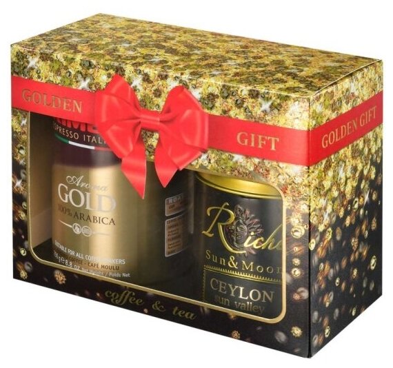 Набор подарочный Kimbo Golden Gift: кофе молотый Kimbo Gold 250 г + Чай Riche Natur "Цейлон" 100 г - фото №2