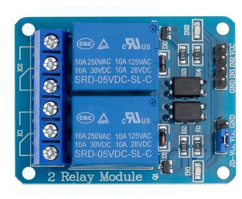 Модуль реле 5В 10А 2 канала электромеханическое с оптопарами / совместимый с Arduino IDE Ардуино проекты