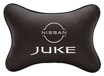 Автомобильная подушка на подголовник экокожа Coffee с логотипом автомобиля NISSAN JUKE