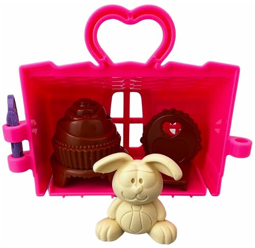 Игрушка детская, Зайкин домик, с фигуркой зайчика, Игровой набор, Столовая, игрушки для девочек, розовый, 6 предметов