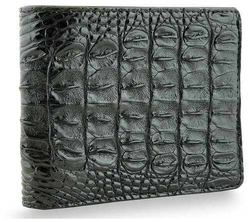 Бумажник Exotic Leather, натуральная кожа, фактура под рептилию, без застежки, 2 отделения для банкнот, черный