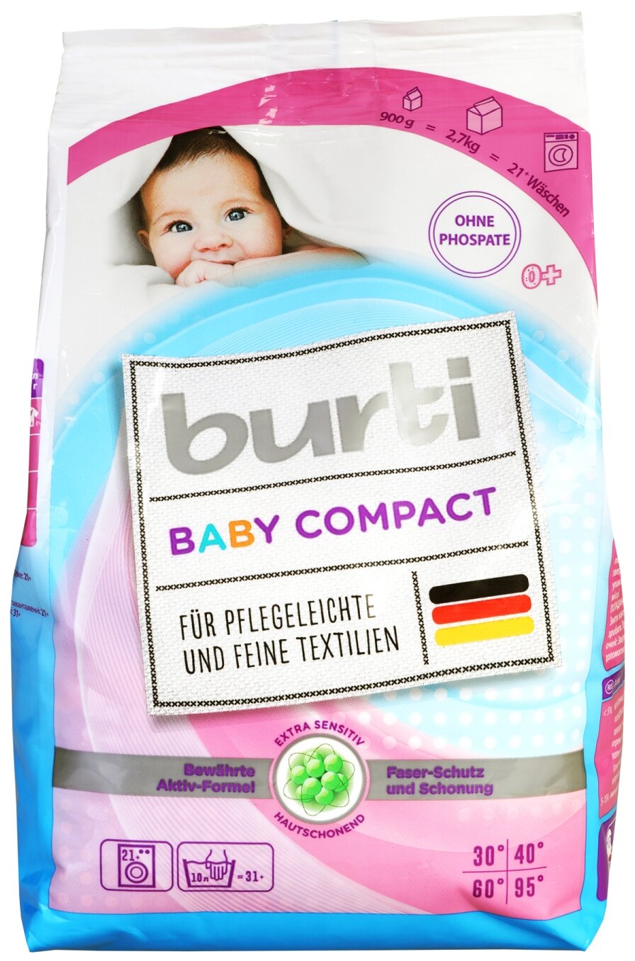 BURTI Концентрированный стиральный порошок Burti Compact Baby для детского белья 0.9кг