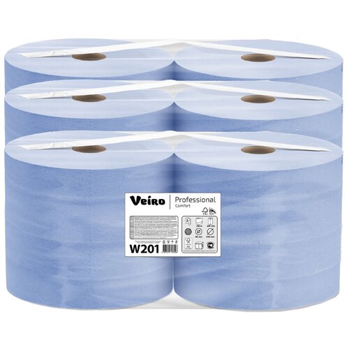 Бумага протирочная VEIRO (Система W1), комплект 6 шт., 1000 листов в рулоне, 24х35 см, 2-слойная, Comfort, W201