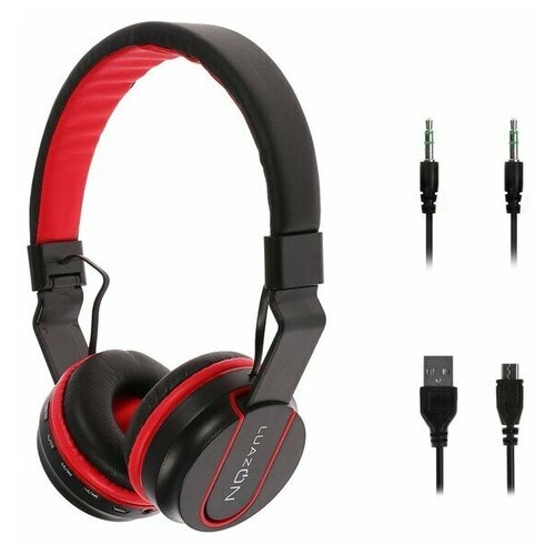 Наушники LuazON RX-5 беспроводные накладные microSD черно-красные 253000₽