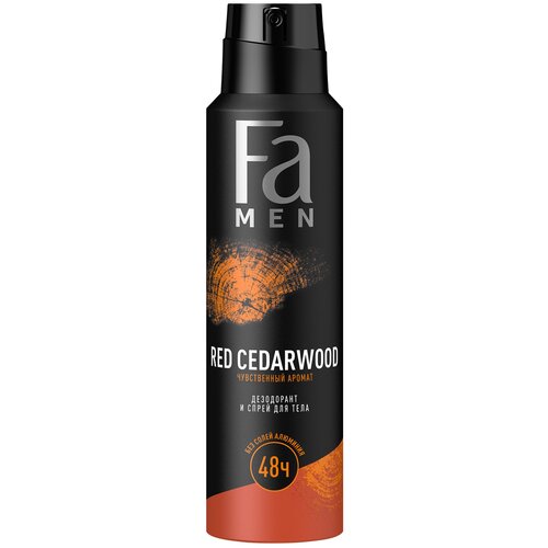 Fa Аэрозоль-дезодорант мужской Red Cedarwood, чувственный аромат кедра и винтажного виски, 150 мл
