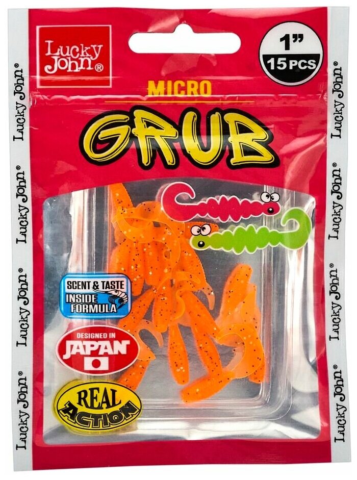 Твистеры съедобные Lucky John Pro Series MIRCRO GRUB 1,0/ 25мм/ 15 шт