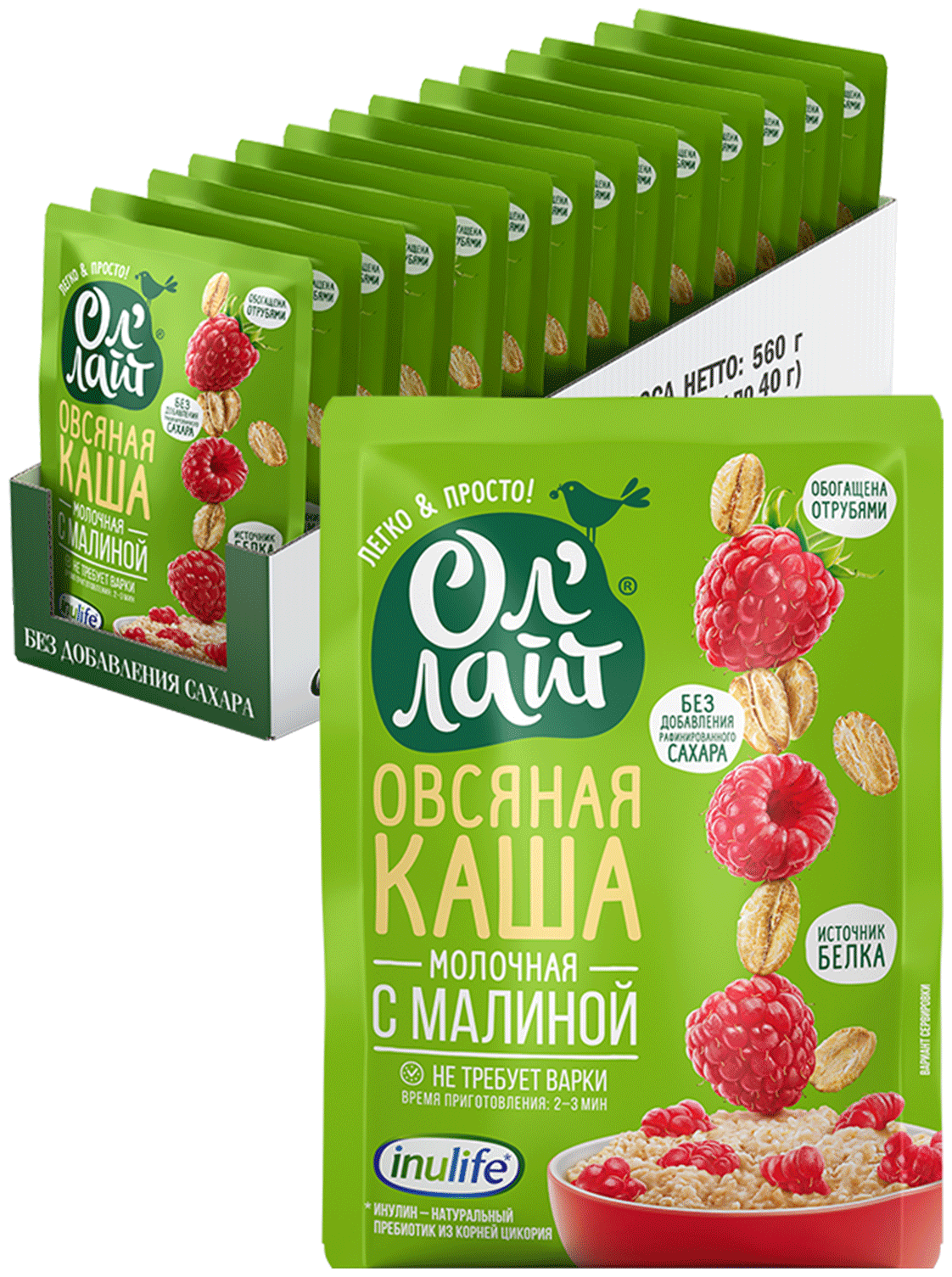 Молочная овсяная каша Ол'Лайт® с малиной 40г, 22 шт - фотография № 1