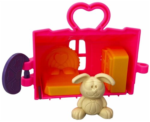 Игрушка детская, Зайкин домик, с фигуркой зайчика, Игровой набор, Спальня, игрушки для девочек, розовый, 5 предметов
