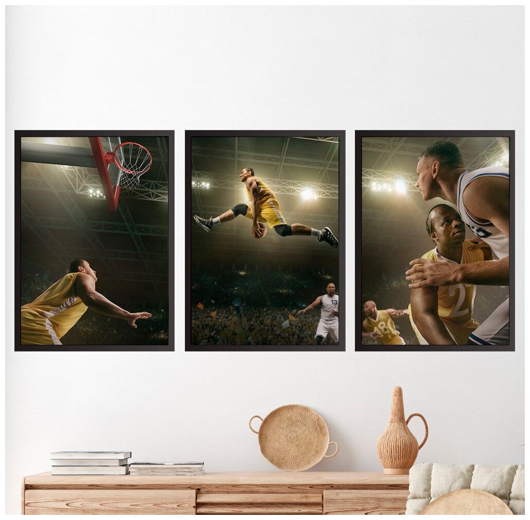Набор плакатов "Баскетбол" / Формат А4 / 3 шт. (21х30 см) / Набор интерьерных постеров / Без рамы
