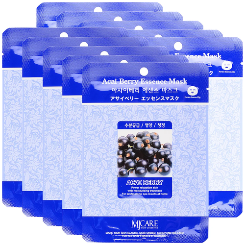 Маски на тканевой основе с эффектом увлажнения с ягодами асаи Mijin Acai Berry Essence Mask, 10 шт