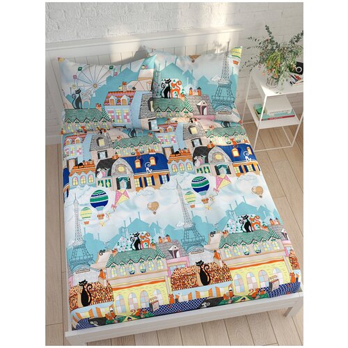 фото Простынь на резинке сказка "париж" натяжная простынь 120х200 см 1,5-спальная