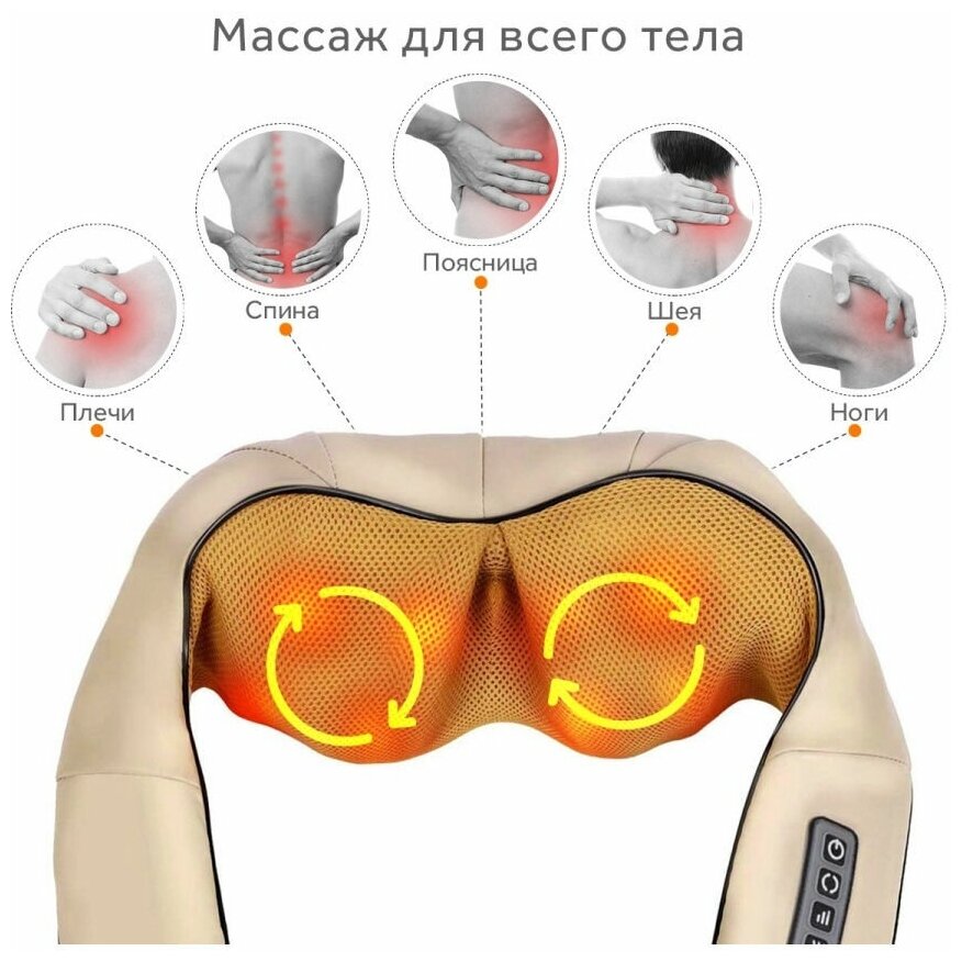 Массажер, массажер для шеи, массажер для спины, беспроводное использование, регулировка интенсивности массажа - фотография № 2