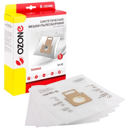 Мешки-пылесборники Ozone M-60 синтетические 5 шт микрофильтр для THOMAS 431₽