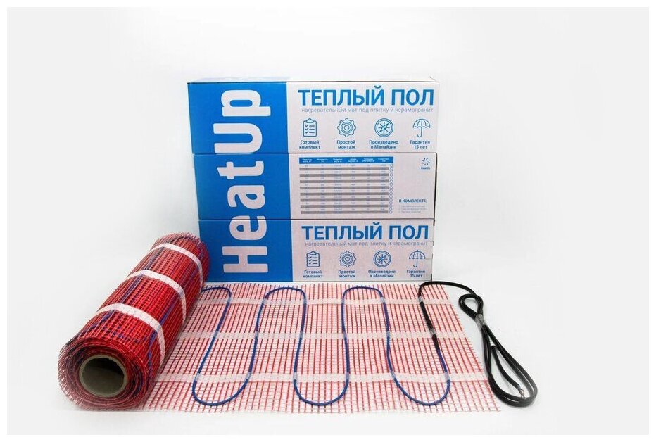 Теплый пол HeatUp 2.0м2 / 300Вт (нагревательный мат двухжильный с экраном)