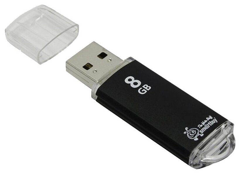 Память Smart Buy "V-Cut" 8GB, USB 2.0 Flash Drive, черный (металл. корпус )