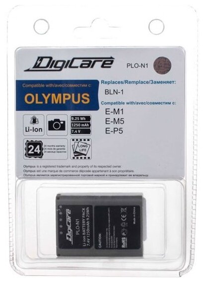 Аккумулятор для фотоаппарата Digicare PLO-N1 / Olympus BLN-1, для OM-D E-M1, OM-D E-M5, PEN E-P5