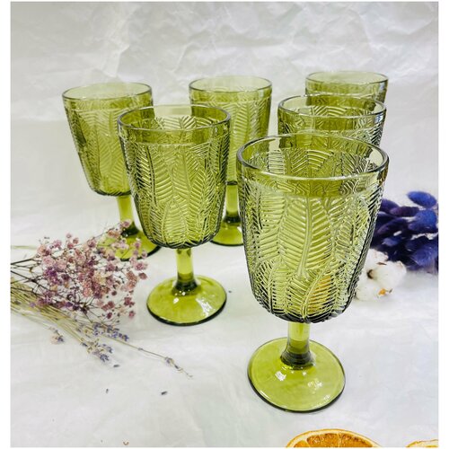 Набор бокалов для вина Листья, 340 мл, 6 шт, зеленый