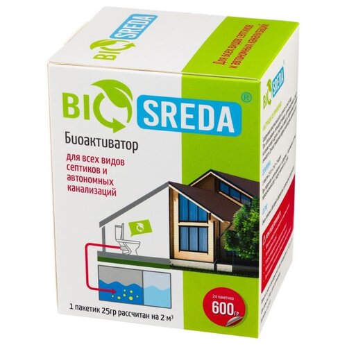 Биоактиватор BIOSREDA для всех видов септиков и автономных канализаций, 300 гр 12 пакетов