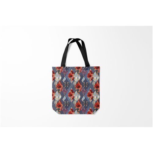 фото Сумка-шоппер / 40х40 см / популярные иллюстрации / модные оранжево серый пэчворк burnettie