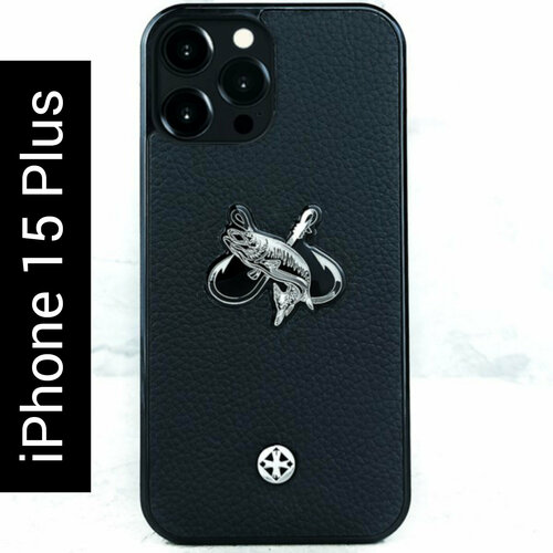 Чехол iPhone 15 Plus   Euphoria Fishing Black Leather   рыбалка