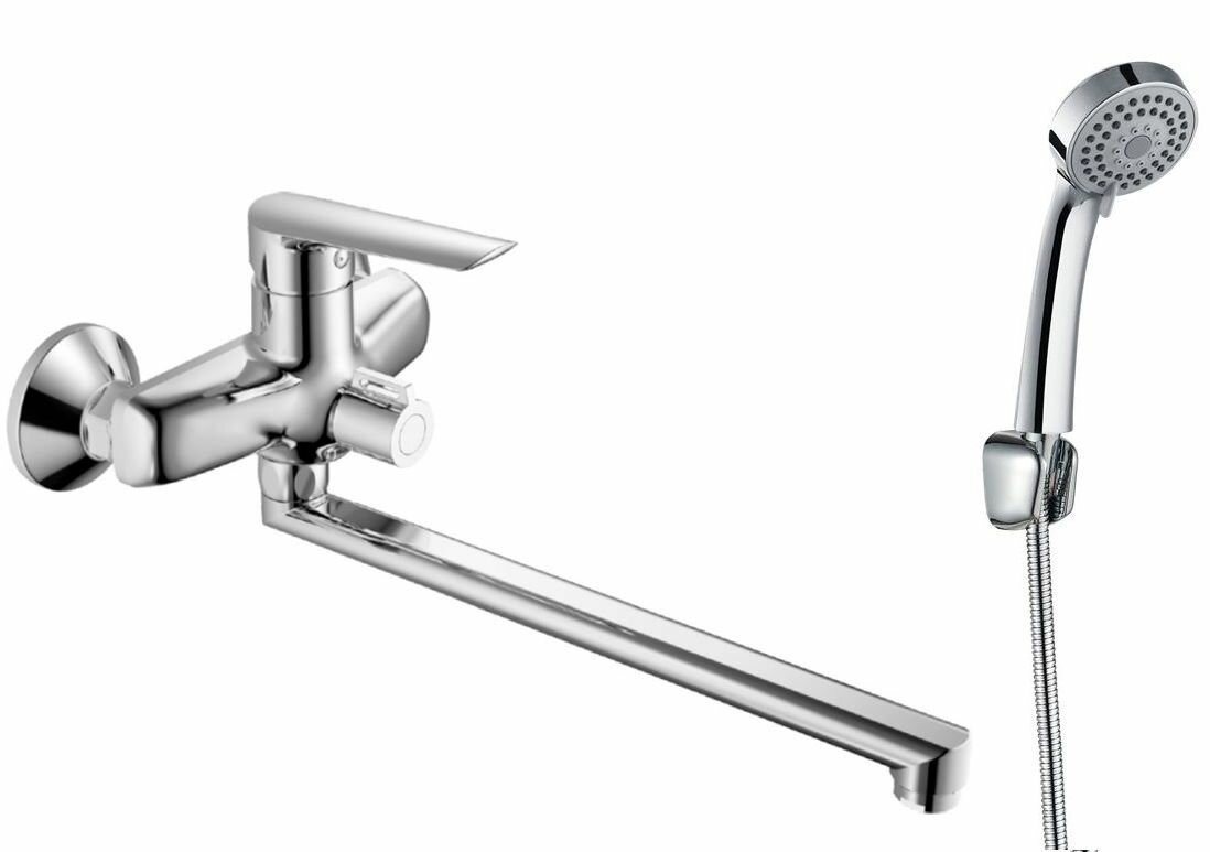 фото ESKO. Смеситель для ванны и душа с длинным изливом с лейкой и шлангом в комплекте