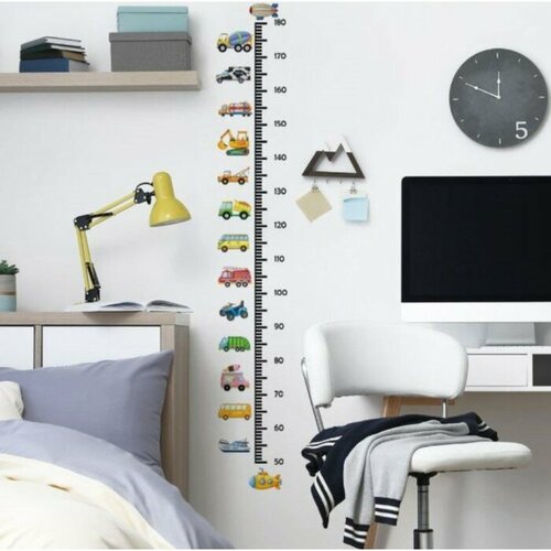 SUI Наклейка пластик интерьерная цветная ростомер Транспорт набор 2 листа 15х60 см 506₽