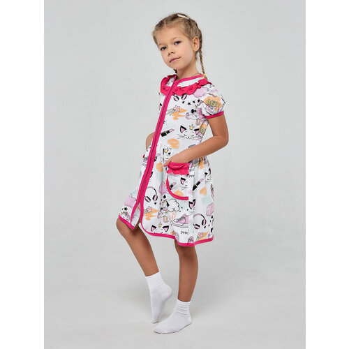 Халат Дети в цвете, размер 34-122, белый, розовый пижама дети в цвете размер 34 122 розовый белый